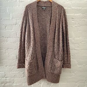 Natural Reflections Open Front Cardigan Duster Brown Speckle Knit Boho Lagenlook